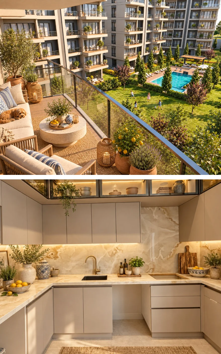 Saban Orman Evleri balkon ve mutfak (temsili dekorasyon)